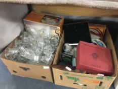 Two Boxes of Drinking Glassware, Ornaments, Mugs,