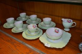 Foley China Green and Floral Patterned Tea Set