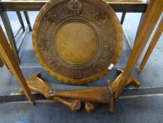 Carved Walnut Circular Topped Coffee Table