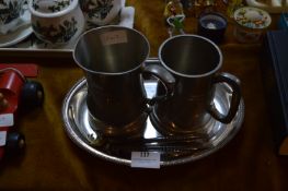 Two Pewter Tankards, Silver Plated Oval Dish and a Nutcracker