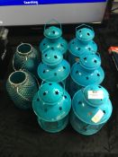 Blue Painted Tin Candle Lanterns and Two Glass Lan