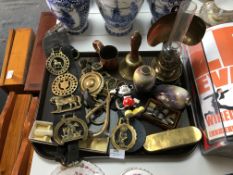 Tray Lot o f Brass Ware Including Horse Brasses, B