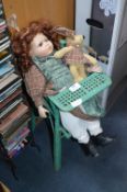 Child's Wicker Highchair, Porcelain Headed Doll an