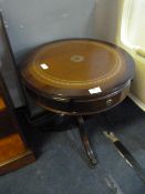 Circular Revolving Topped Drum Table with Leather