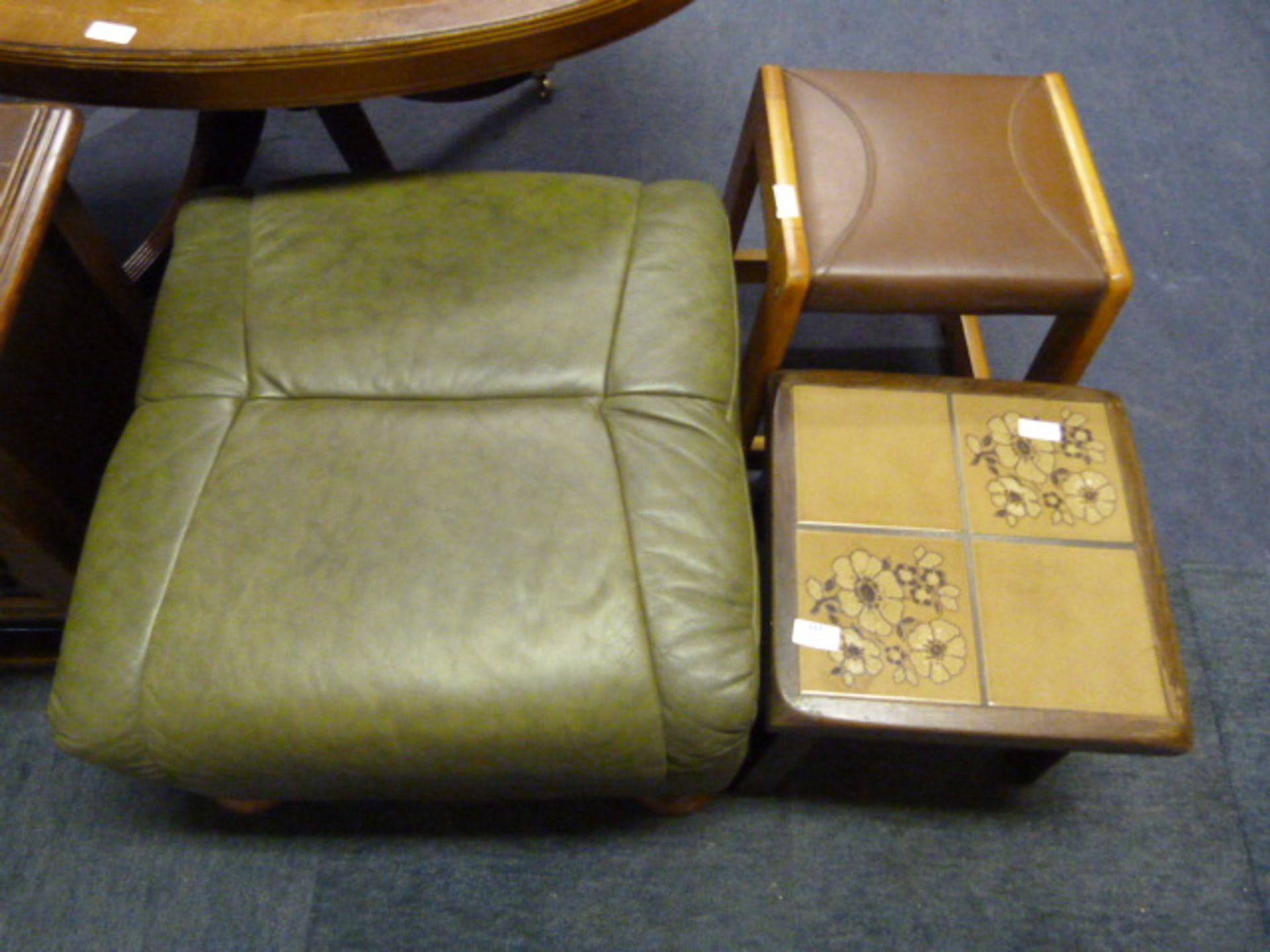 Green Pouffe, Tiled Top Side Table and a Stool