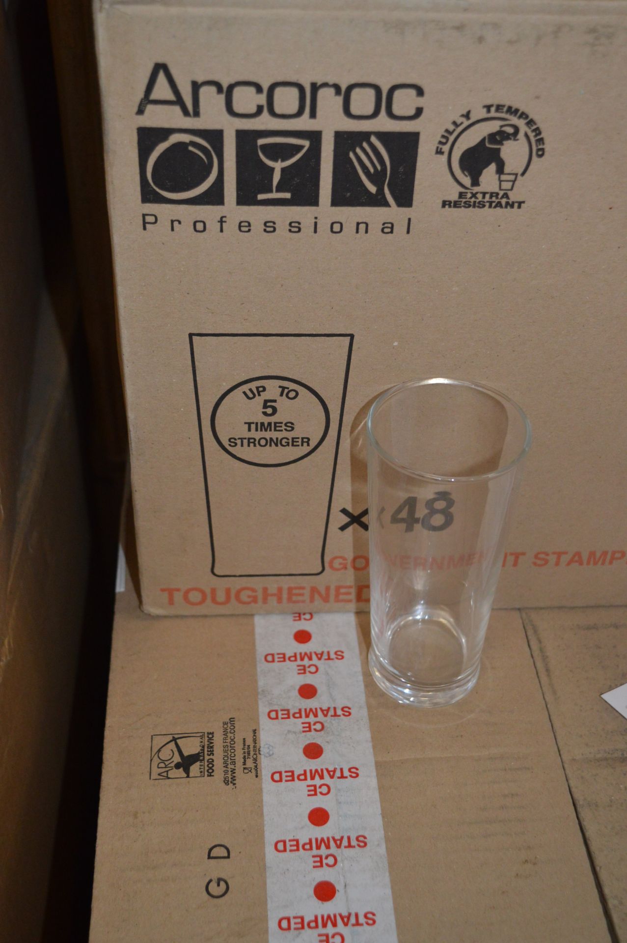 Box Containing 48 Government Stamped Half Pint Unbranded Glasses