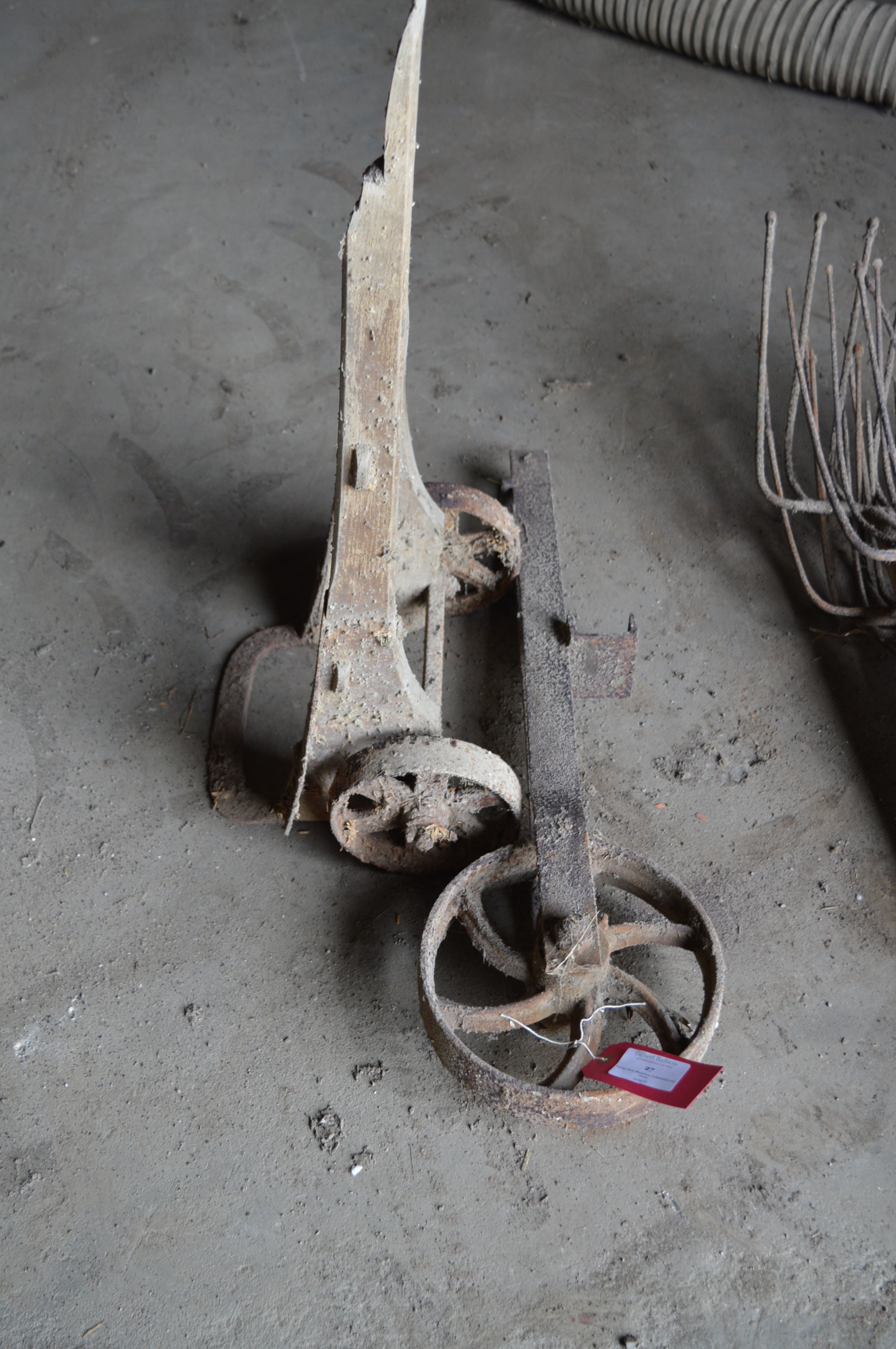 Set Vintage Sack Barrow Cast Iron Wheels and One Other