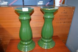 Two Green Pottery Plant Stands