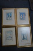 Set of Four Gilt Framed Prints - French Ladies of