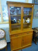 Walnut Effect Wall Display Cabinet with Cupboard B