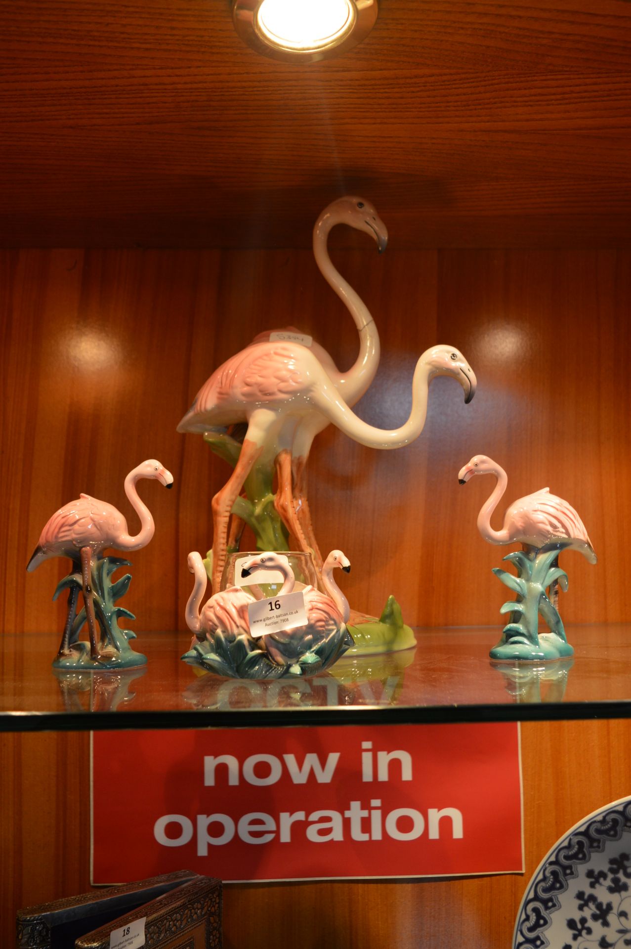 Four Italian Pottery Pink Flamingo Ornaments