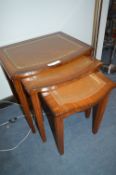 Mahogany Nest of Three Tables with Leather Inlet T