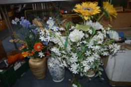 Glass Vase with Artificial Flowers and Two Other V