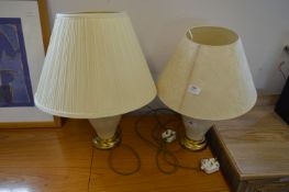 Pair of Brass Effect & Pottery Table Lamps