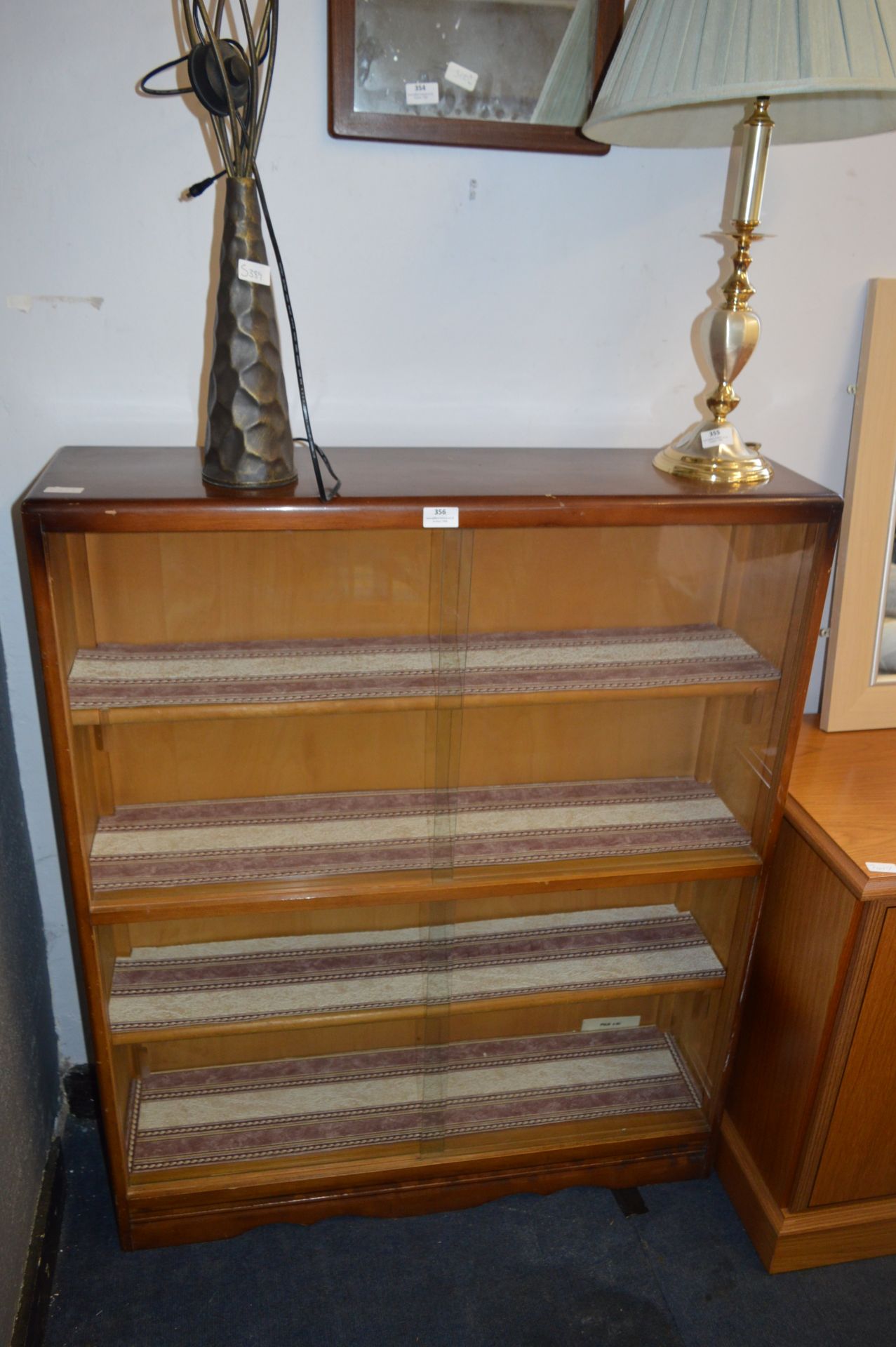 Oak Cased Bookshelf with Glass Sliding Doors