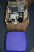 Two Boxes Containing Table Lamps, Radio, Stool, Li