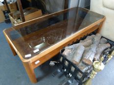 Teak Coffee Table with Smoked Glass Top