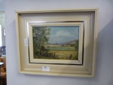 Framed Oil on Board - Country Scene Signed Gray Gr