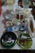 Table Lot of Pottery, Teapots, Glass Vases, Decora