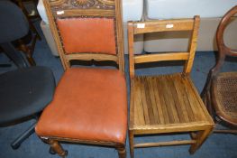 Carved Oak Dining Chair and a Village Hall Oak Cha