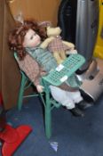 Wicker Dolls Highchair, Pot Headed Doll and Teddy