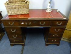 Twin Pedestal Desk Red Inlet Leather Top