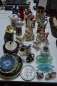 Table lot of Pottery Ornaments, Crested Ware, Bras