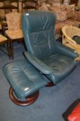 Green Leatherette Reclining and Footstool