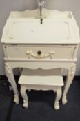 White Laminated Bureau with Stool