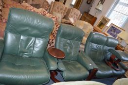 Green Leatherette Reclining Suite; Two Seat Sofa,