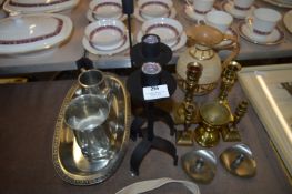 Brass and Metal Candlesticks, Plated Ware and Jug