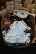 Box Containing Fashion Cones, Embroidered Badges, Hook and Eye Fastenings, etc.