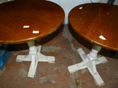 Two Circular Pub Tables on Painted Bases