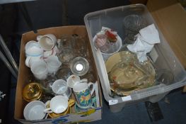 Two Boxes of Glassware, Vases, Mugs, Coffee Pot, M