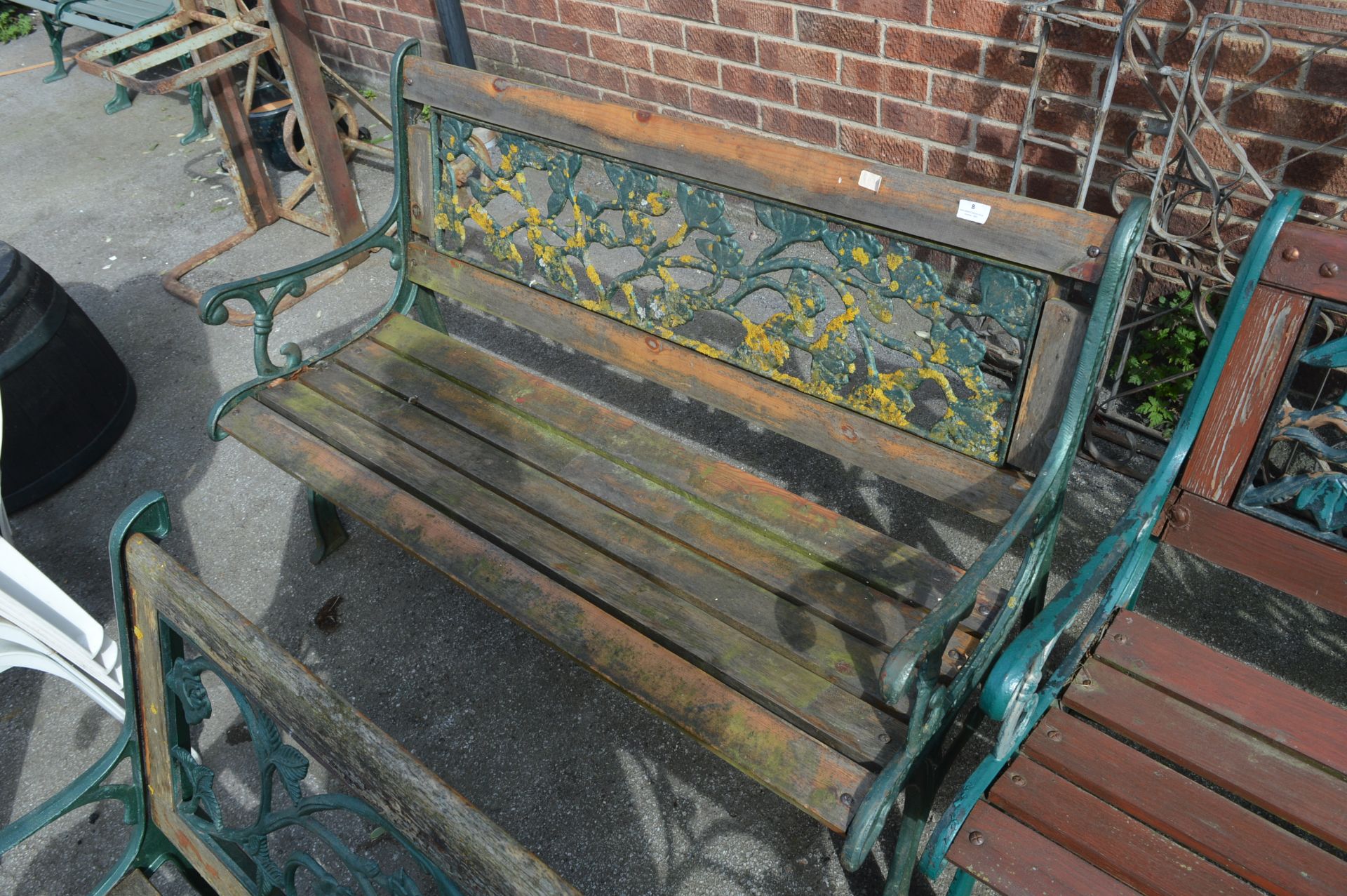 Cast Metal & Wood Garden Bench Floral Design