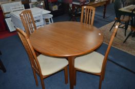 Teak Effect Circular Extending Dining Table and Fo