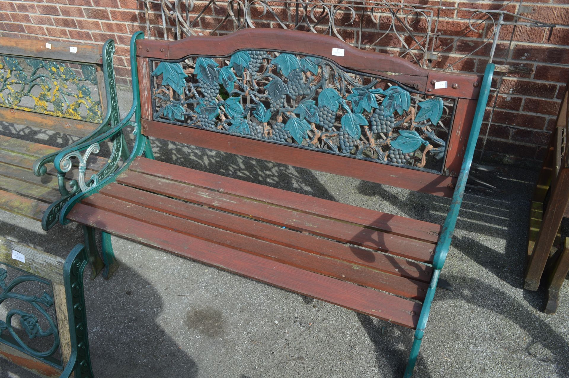 Cast Metal & Wood Garden Bench Grape Vine Design