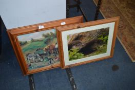 Two Pine Framed Prints - Otters and Ponies