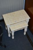 White & Gilt Painted Nest of Two Tables