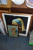 Gilt Framed Print and Woolwork Pictures