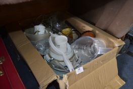 Box of Kitchenware, Plates, Mugs, Jugs, etc.