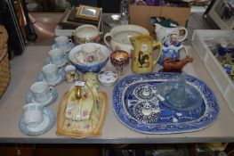 Table Lot of Pottery Including Meat Plate, Cheese