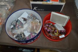 Two Tubs Containing Costume Jewellery, Beads and B