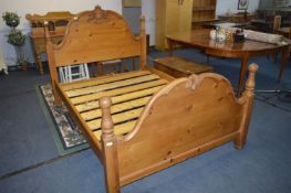 Pine Double Bed with Carved Panels