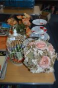 Wrought Metal Bird Cage, Artificial Flowers, Cake