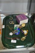Tray Lot of Wristwatches, Pocket Watch and Costume