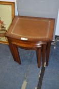 Mahogany Nest of Three Tables with Leather Inlet T