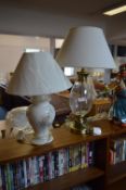 One Glass and One Pottery Table Lamps with Shades
