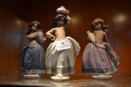 Three Lladro Figurines - Young Girl Water Carriers