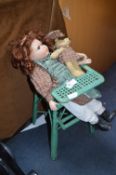 Dolls Wicker Chair, Pot Doll and Teddy